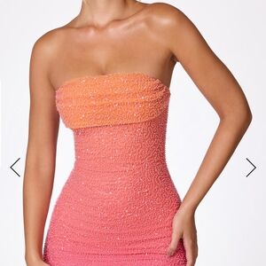 Oh Polly Strapless Dress in Pink and Orange